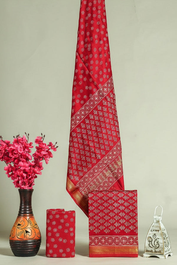 Crimson Red Chanderi Silk Suit Set