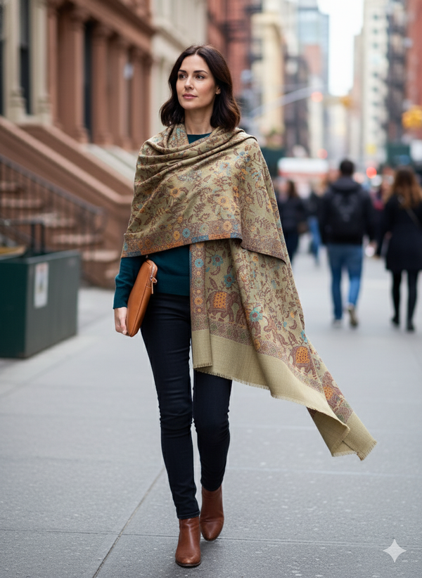 Earthy Brown Jamawar Stole with Detailed Finish