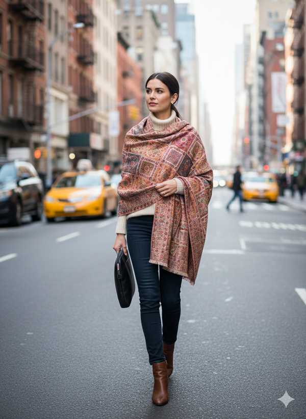Rich Beige Kani Shawl with Intricate Pattern