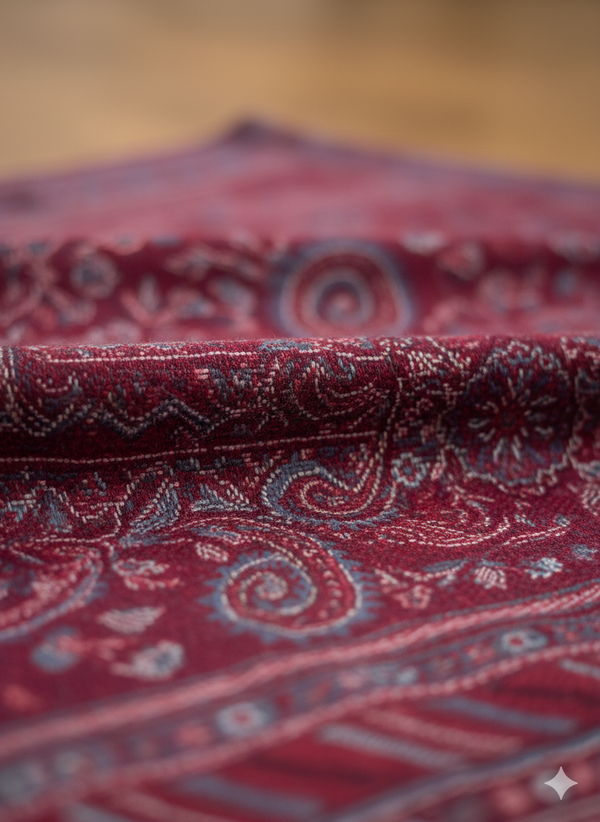 Jamawar Shawl in Rich Red with Traditional Weave