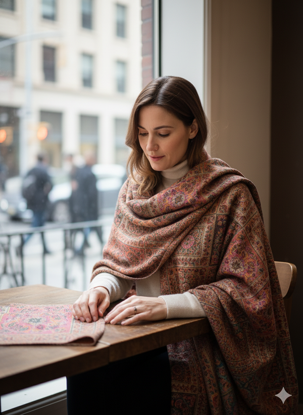 Elegant Beige Shawl with Kani Weave Accents