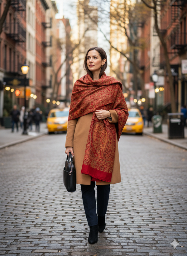 Elegant Maroon Jamawar Shawl with Ornate Pattern