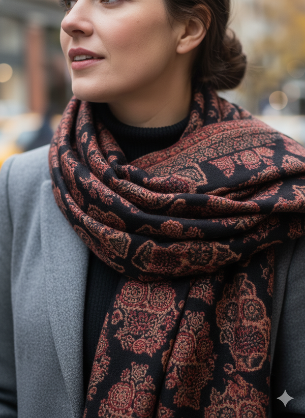 Rich Black Jamawar Shawl with Intricate Detailing