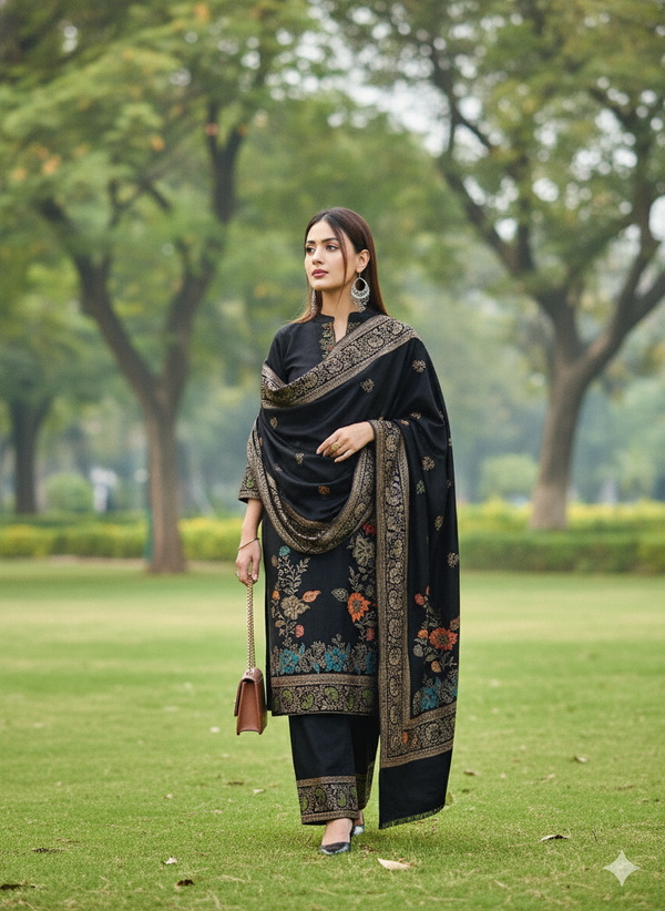 Elegant Black Woollen Suit Ensemble