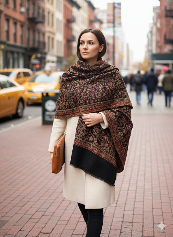 Soft Black Kani Shawl with Refined Design