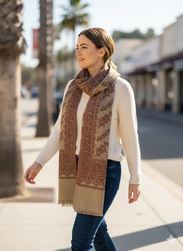Soft Light Brown Jamawar Shawl with Heritage Motif
