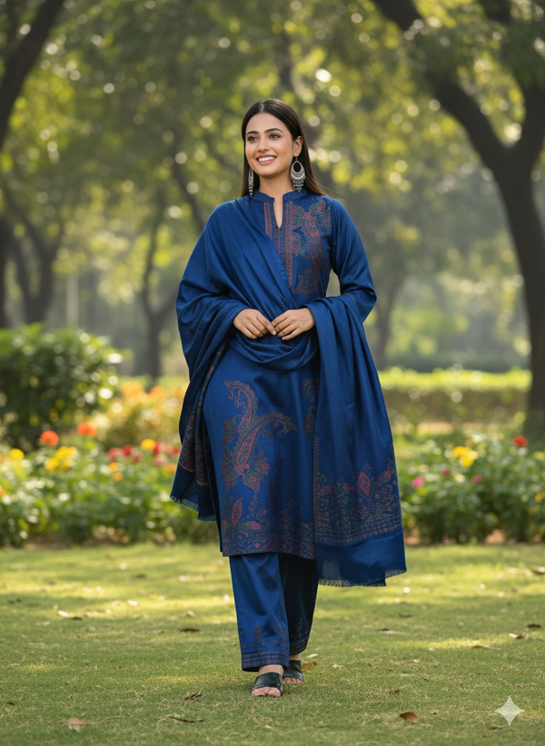 Classic Blue Woollen Suit Ensemble