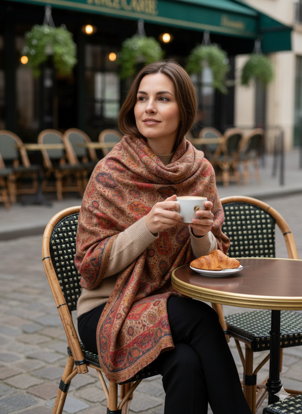 Soft Wool Shawl with Traditional Weave in Beige