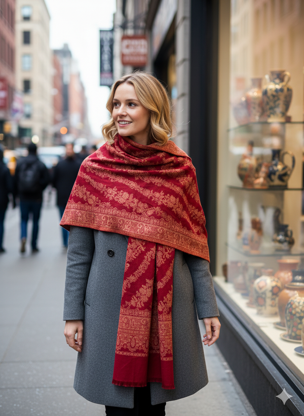 Maroon Jamawar Shawl with Traditional Artistry