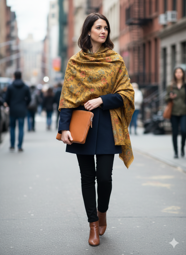 Golden Mustard Jamawar Stole with Heritage Texture