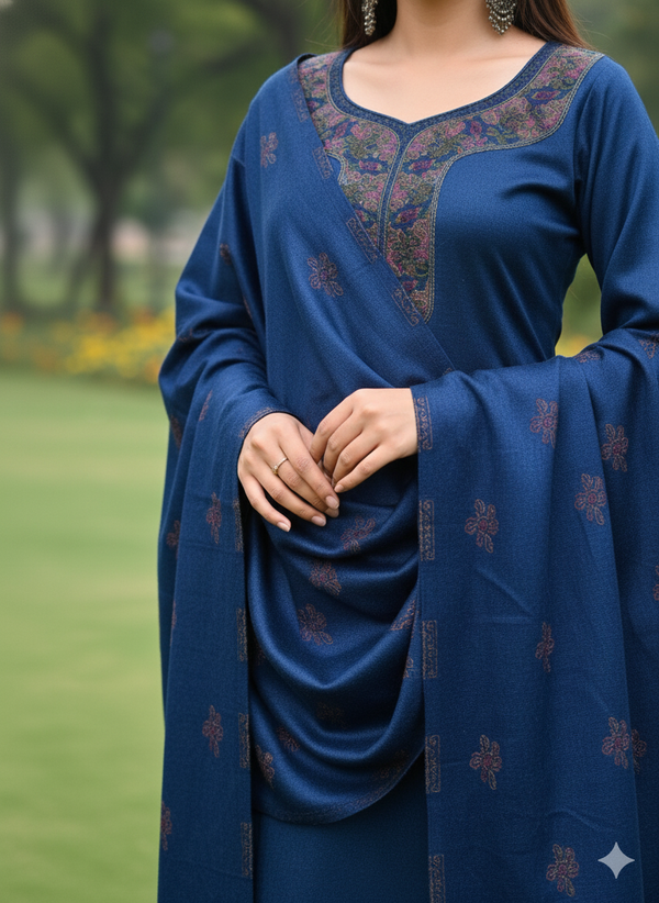 Royal Blue Woollen Suit Ensemble