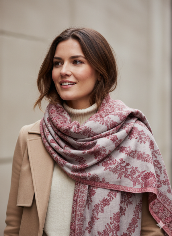 Elegant Beige Jamawar Shawl with Intricate Design