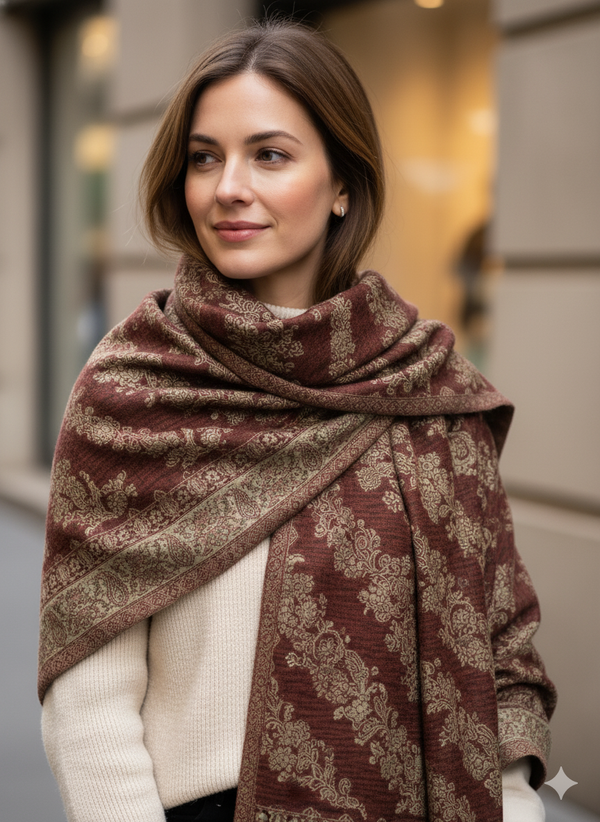 Timeless Beige Jamawar Shawl with Classic Patterns