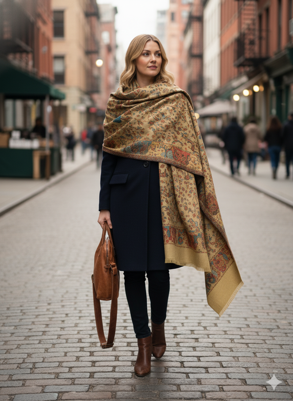 Classic Kani Shawl in Beige Wool Blend