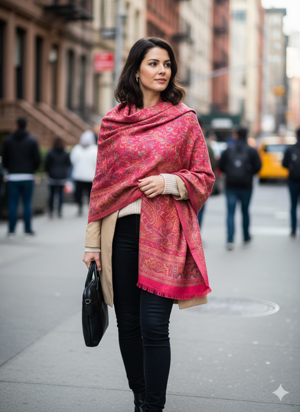 Dark Pink Jamawar Shawl with Delicate Motifs