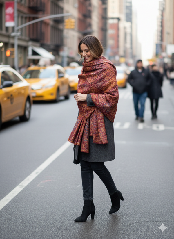 Regal Maroon Kani Shawl with Artistic Motif