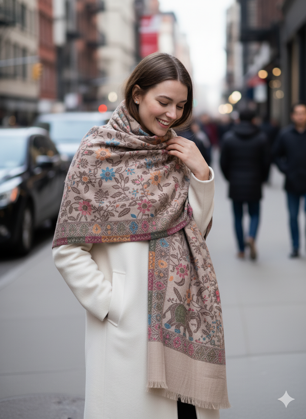 Soft Grey Jamawar Stole with Refined Motifs