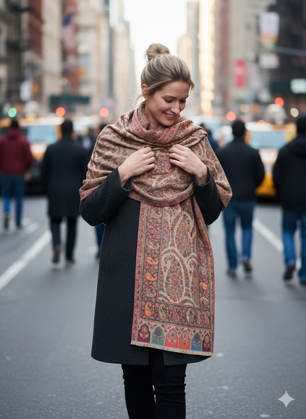 Beige Kani Shawl with Light Detailing