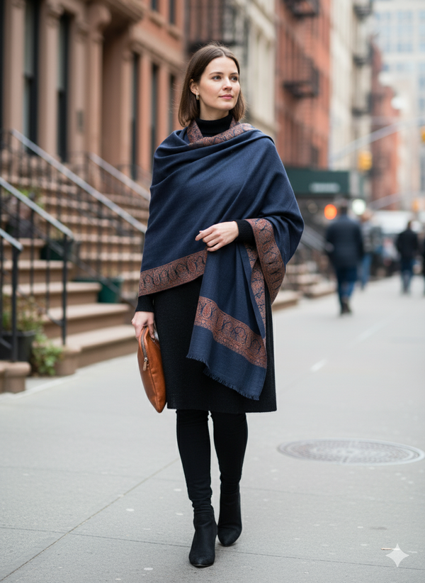 Black Jamawar Shawl with Artisanal Finish