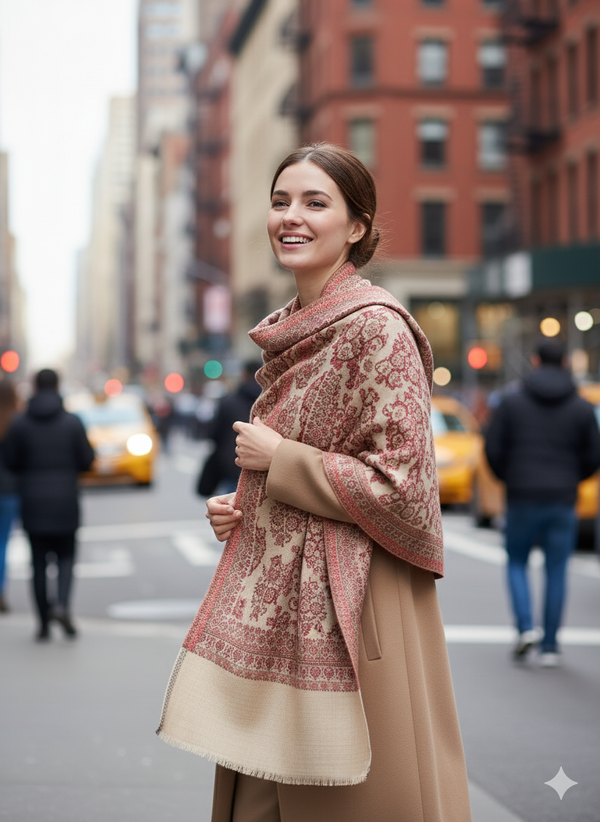 Light Brown Jamawar Shawl with Elegant Weave