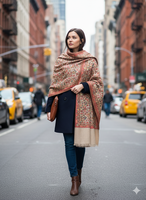 Elegant Beige Shawl with Kani Motifs