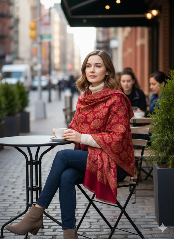 Ornate Red Jamawar Shawl with Fine Craftsmanship