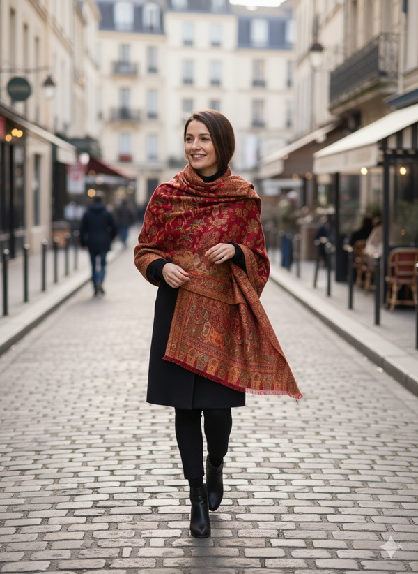Wool Blend Shawl in Red