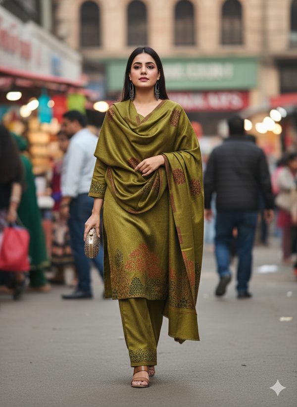 Emerald Green Woollen Suit Ensemble