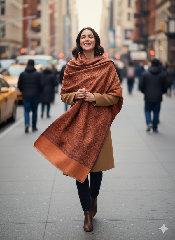 Bright Orange Jamawar Stole with Classic Motif