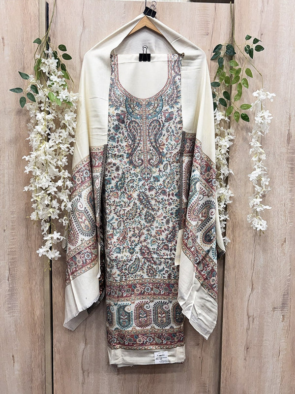 White Jaal Woollen Suit Set in Kani Weave