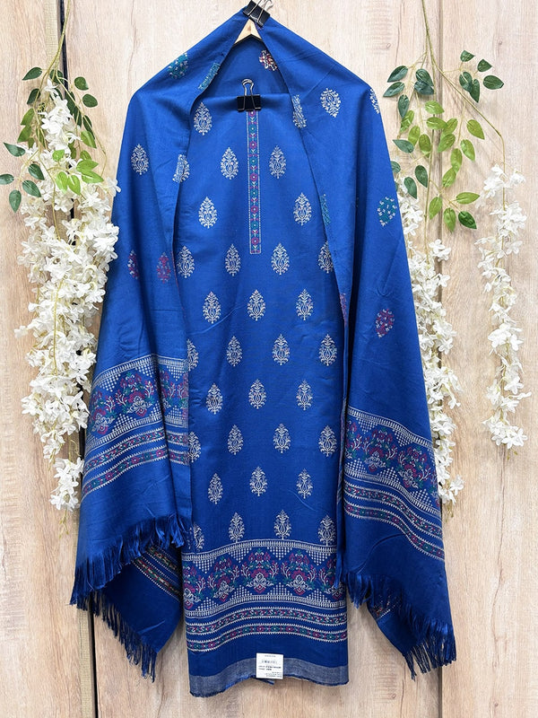 Blue Mist Banarasi Zari Acro Wool Suit Set