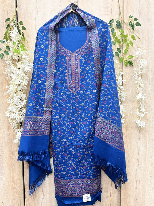 Blue Kani Weave Zari Woollen Suit Set